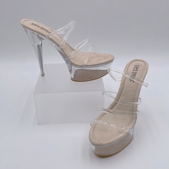 Cape Robbin Kim Nude Clear Open Toe Stiletto Heels‎ Shoes Party Sexy Stripper - Picture 1 of 15
